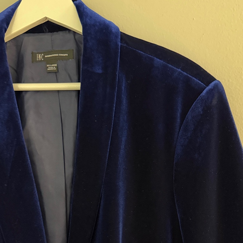 INC International Concepts Women XXL Royal Blue Velvet Shawl Lapel Lined Blazer - Picture 7 of 15